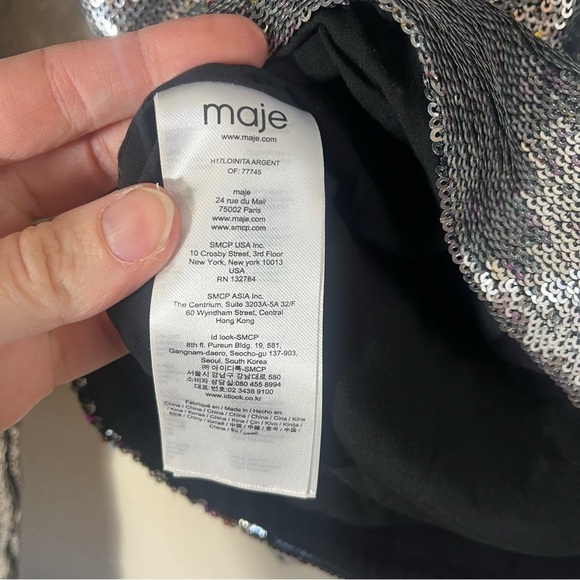 MAJE Loinita Argent Metallic Sequined One Shoulder Top - Picture 10 of 13